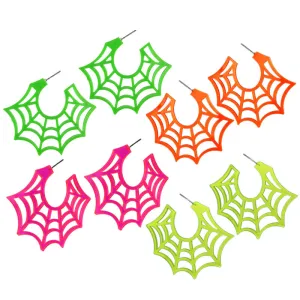Wholesale 2 Pairs/pack Halloween Spider Web Fluorescent Retro Earrings