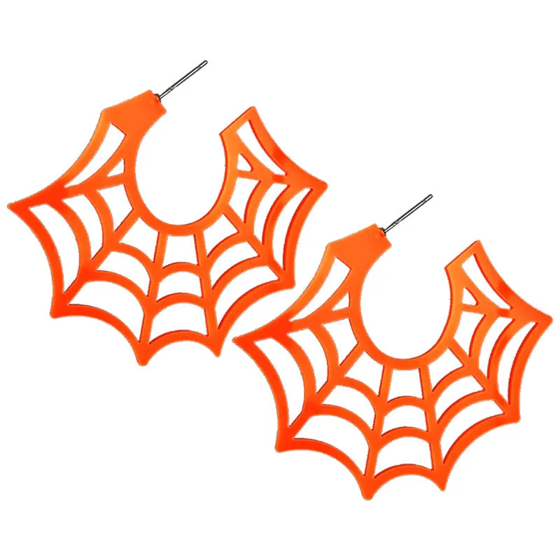 Wholesale 2 Pairs/pack Halloween Spider Web Fluorescent Retro Earrings