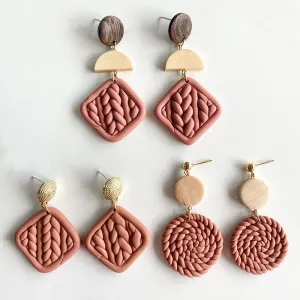 Wholesale 2 Pairs/pack Handmade Geometric Woven Geometric Embossed Polymer Earrings