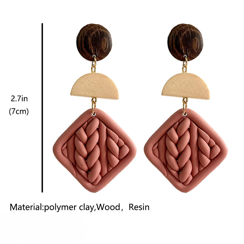 Wholesale 2 Pairs/pack Handmade Geometric Woven Geometric Embossed Polymer Earrings