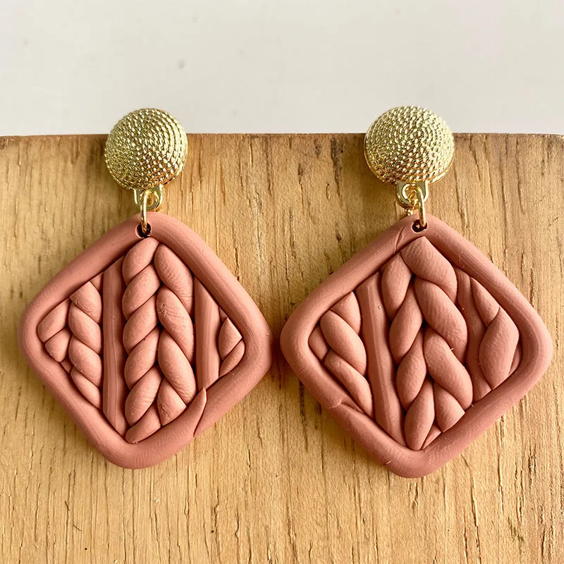 Wholesale 2 Pairs/pack Handmade Geometric Woven Geometric Embossed Polymer Earrings