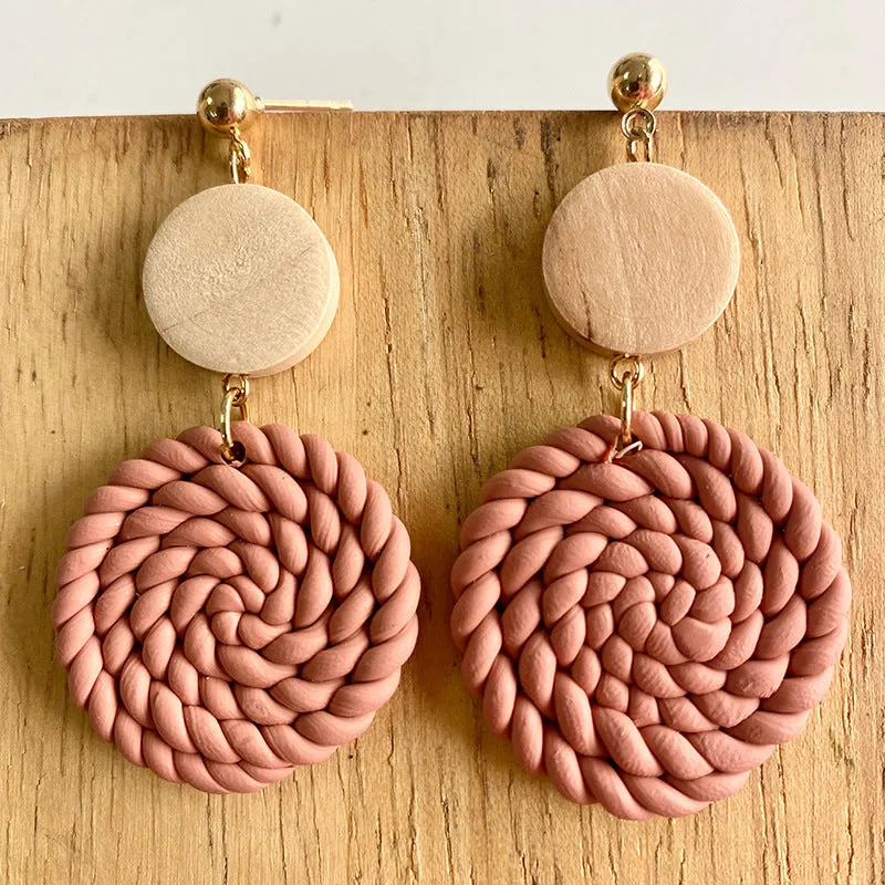Wholesale 2 Pairs/pack Handmade Geometric Woven Geometric Embossed Polymer Earrings