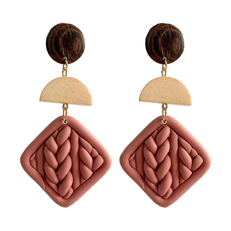 Wholesale 2 Pairs/pack Handmade Geometric Woven Geometric Embossed Polymer Earrings