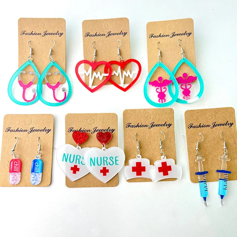 Wholesale 2 Pairs/pack Medical Tablets Stethoscope Electrocardiogram Acrylic Earrings