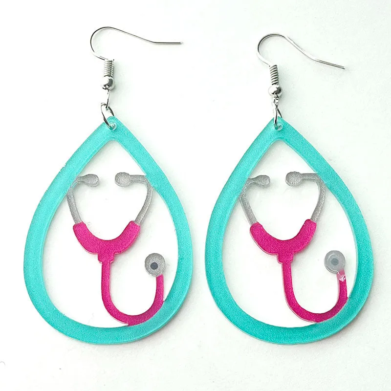 Wholesale 2 Pairs/pack Medical Tablets Stethoscope Electrocardiogram Acrylic Earrings