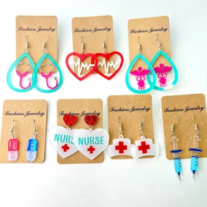 Wholesale 2 Pairs/pack Medical Tablets Stethoscope Electrocardiogram Acrylic Earrings