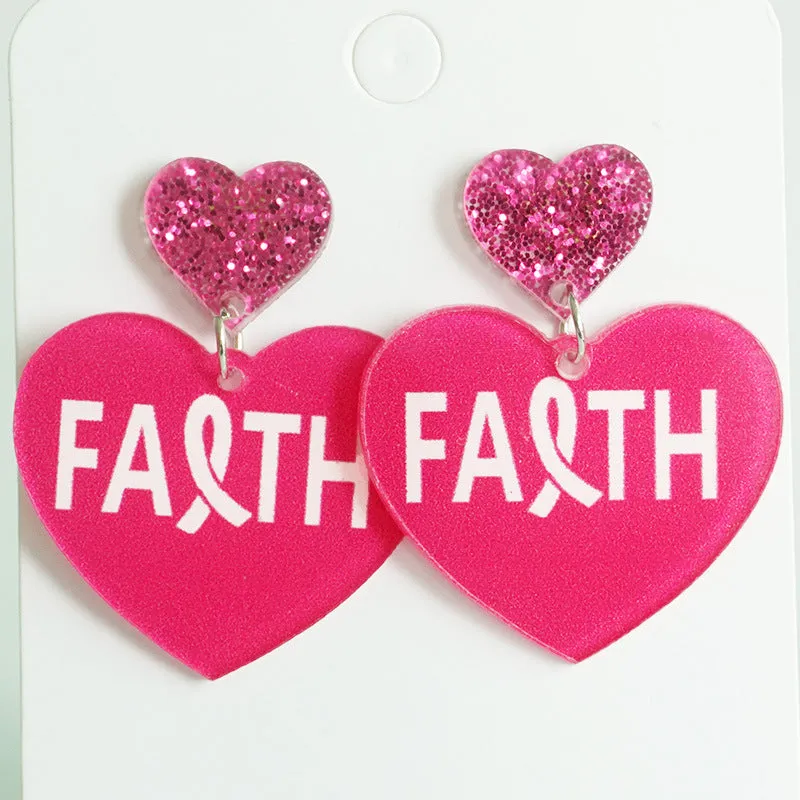 Wholesale 2 Pairs/Pack Pink Ribbon Cancer Survivor Acrylic Earrings