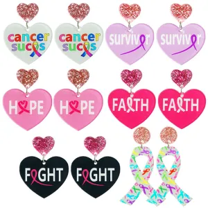 Wholesale 2 Pairs/Pack Pink Ribbon Cancer Survivor Acrylic Earrings