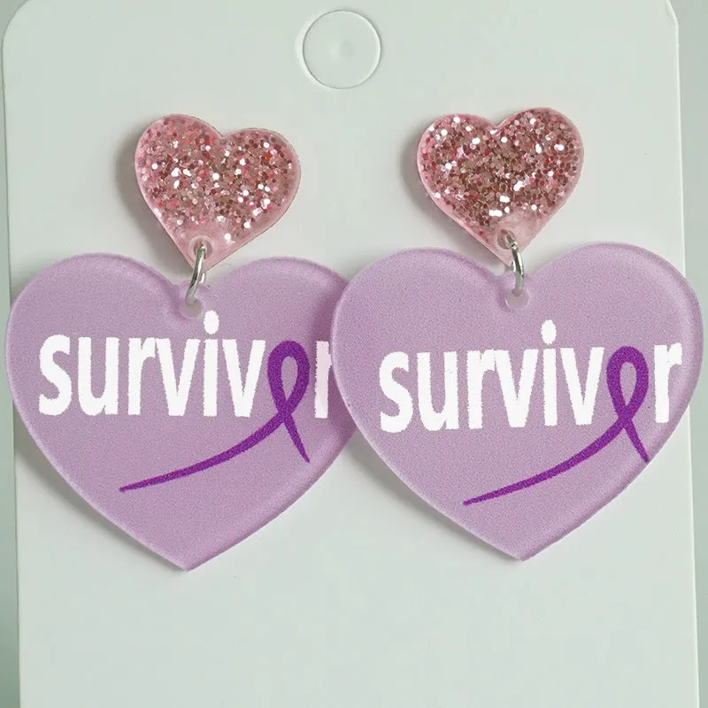 Wholesale 2 Pairs/Pack Pink Ribbon Cancer Survivor Acrylic Earrings