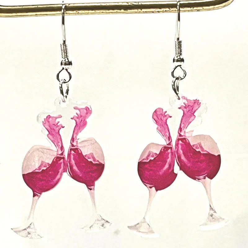 Wholesale 2 Pairs/pack Red Wine Celebration Wine Acrylic Earrings
