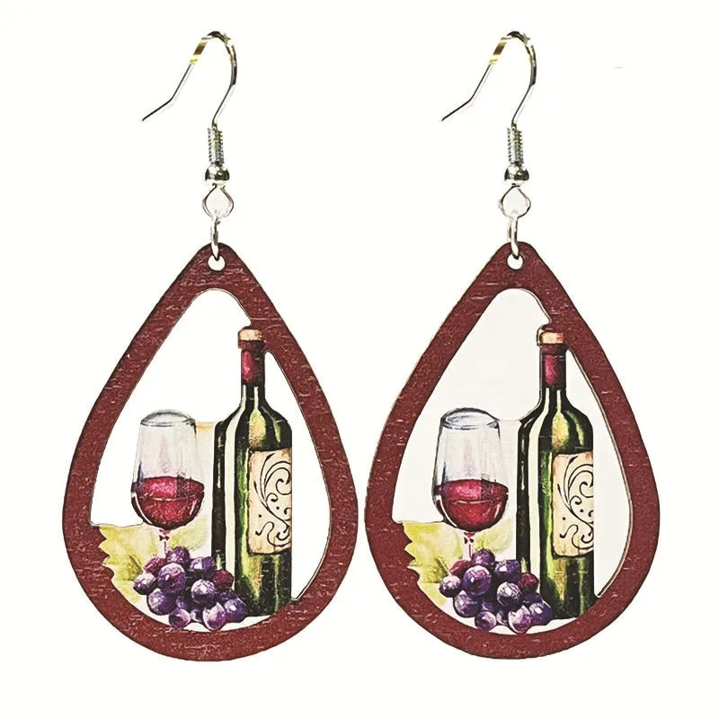 Wholesale 2 Pairs/pack Red Wine Party Drinking Cat Wooden Earrings