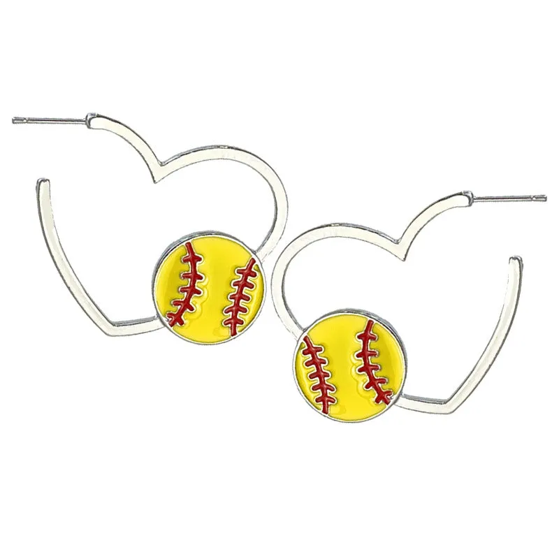 Wholesale 2 Pairs/pack Rugby Themed Big Hoop Heart Earrings