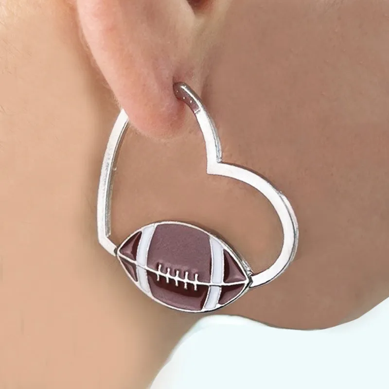 Wholesale 2 Pairs/pack Rugby Themed Big Hoop Heart Earrings