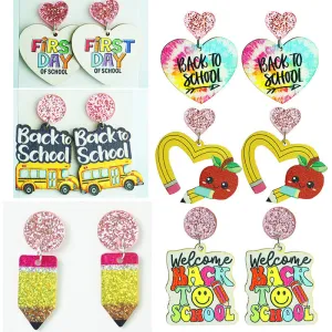 Wholesale 2 Pairs/Pack Shiny Pencil Tie Dye Heart Wooden Earrings