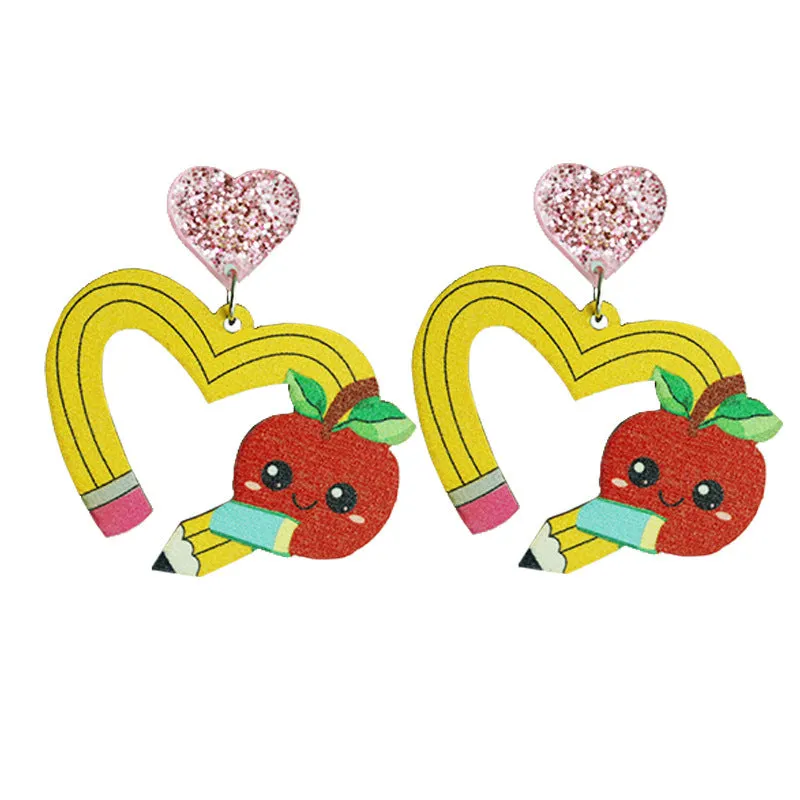 Wholesale 2 Pairs/Pack Shiny Pencil Tie Dye Heart Wooden Earrings