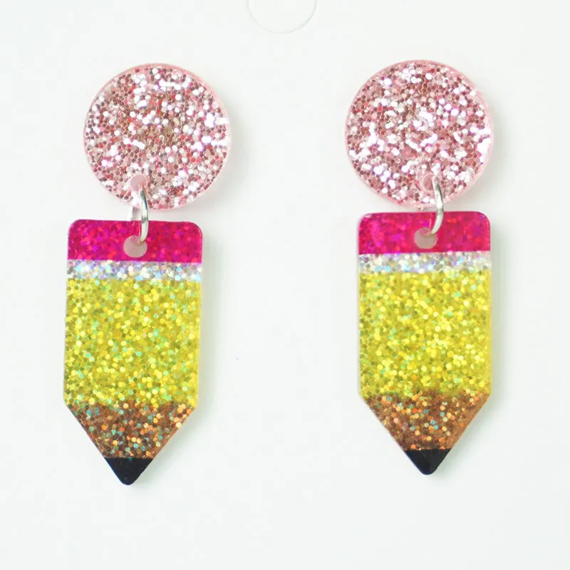 Wholesale 2 Pairs/Pack Shiny Pencil Tie Dye Heart Wooden Earrings