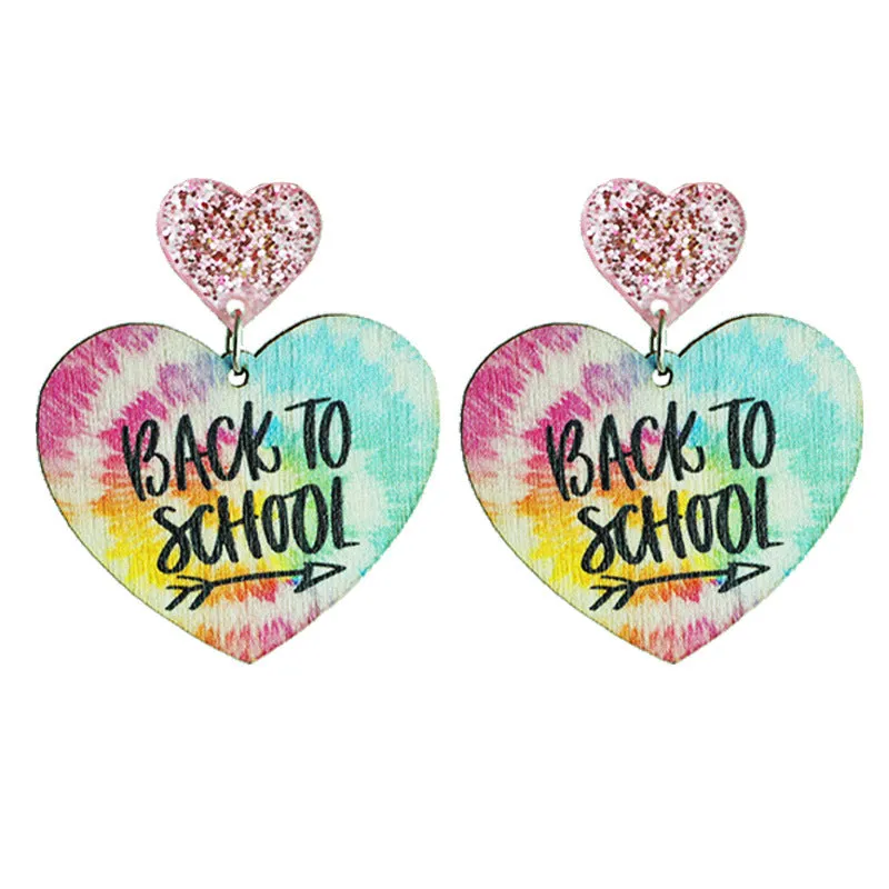 Wholesale 2 Pairs/Pack Shiny Pencil Tie Dye Heart Wooden Earrings