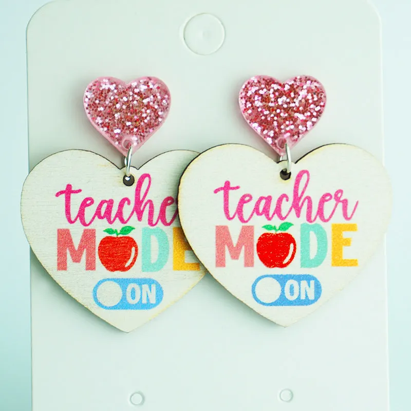 Wholesale 2 Pairs/Pack Shiny Pencil Tie Dye Heart Wooden Earrings