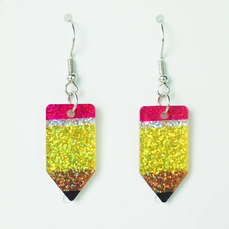 Wholesale 2 Pairs/Pack Shiny Pencil Tie Dye Heart Wooden Earrings