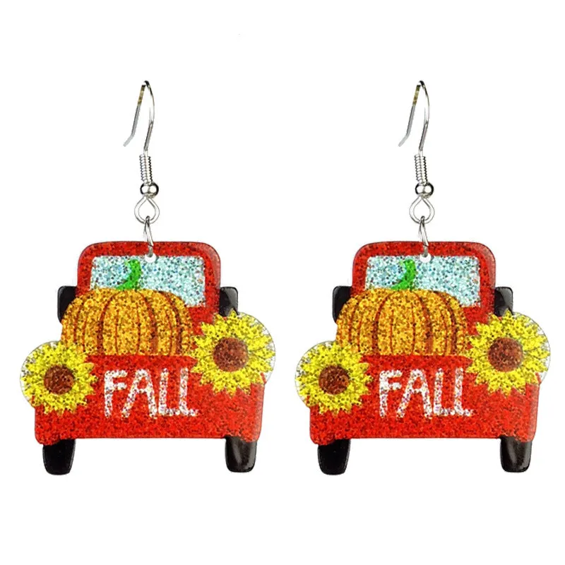 Wholesale 2 Pairs/pack Shiny Thanksgiving Turkey Pumpkin Pie Maple Leaf Coffee Sunflower Earrings