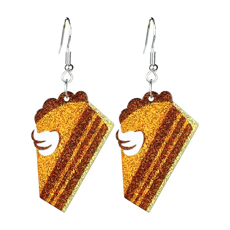 Wholesale 2 Pairs/pack Shiny Thanksgiving Turkey Pumpkin Pie Maple Leaf Coffee Sunflower Earrings