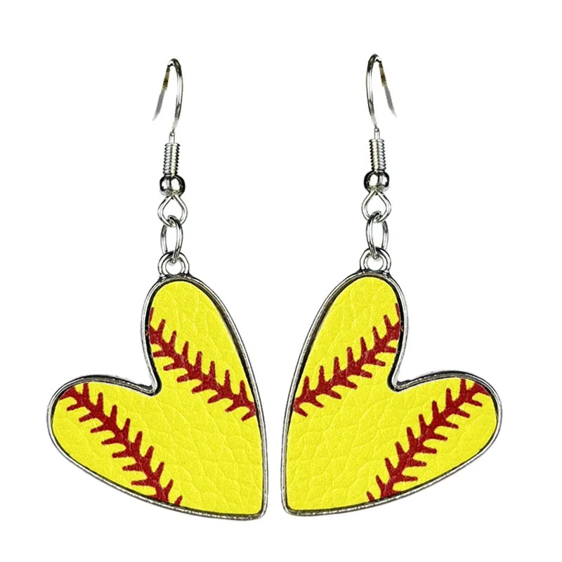 Wholesale 2 Pairs/pack Sports Season Football Rugby Basketball Baseball Leather Metal Heart Earrings