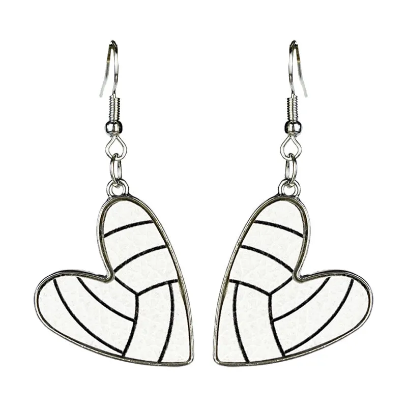 Wholesale 2 Pairs/pack Sports Season Football Rugby Basketball Baseball Leather Metal Heart Earrings