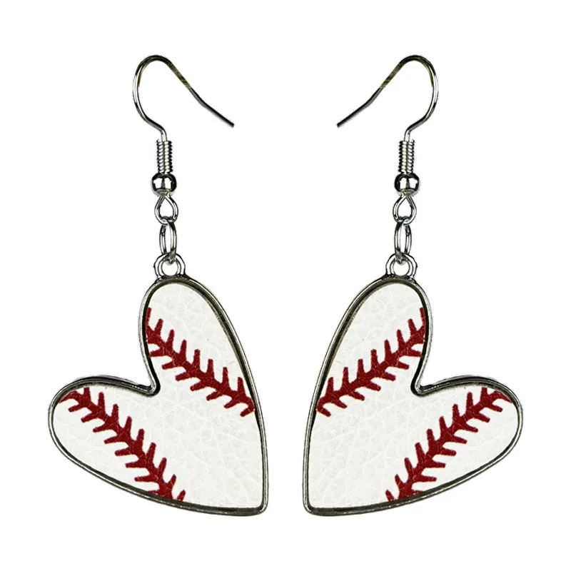 Wholesale 2 Pairs/pack Sports Season Football Rugby Basketball Baseball Leather Metal Heart Earrings
