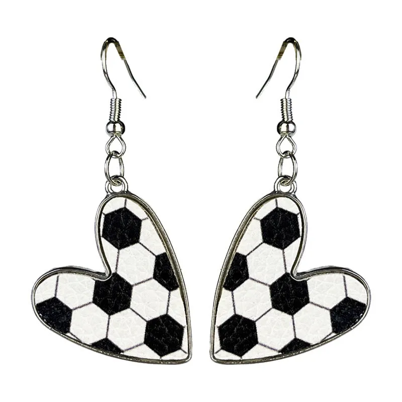 Wholesale 2 Pairs/pack Sports Season Football Rugby Basketball Baseball Leather Metal Heart Earrings