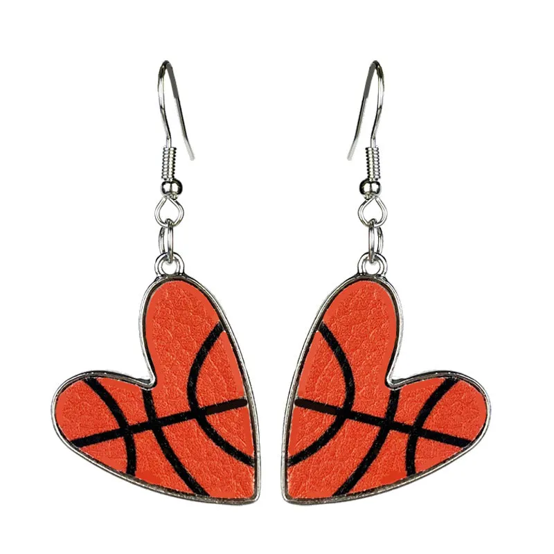 Wholesale 2 Pairs/pack Sports Season Football Rugby Basketball Baseball Leather Metal Heart Earrings