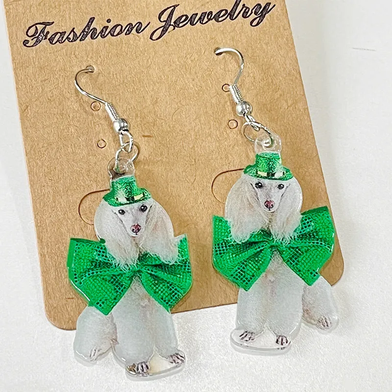 Wholesale 2 Pairs/pack St. Patrick's Day Green Animal Bow Acrylic Earrings