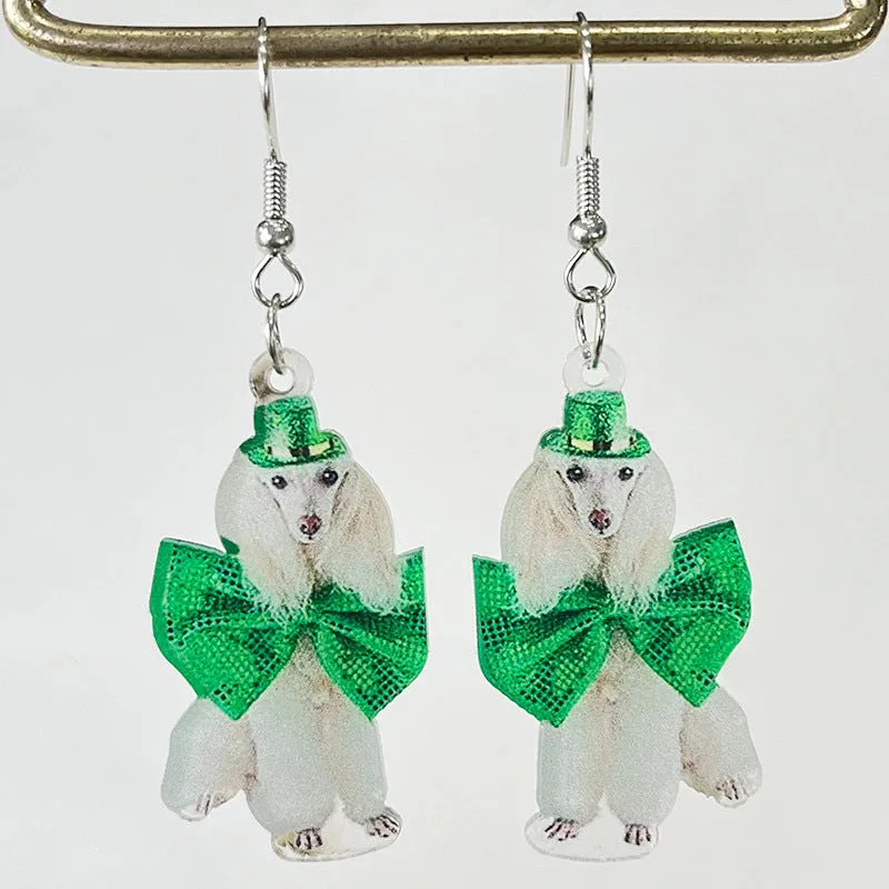 Wholesale 2 Pairs/pack St. Patrick's Day Green Animal Bow Acrylic Earrings