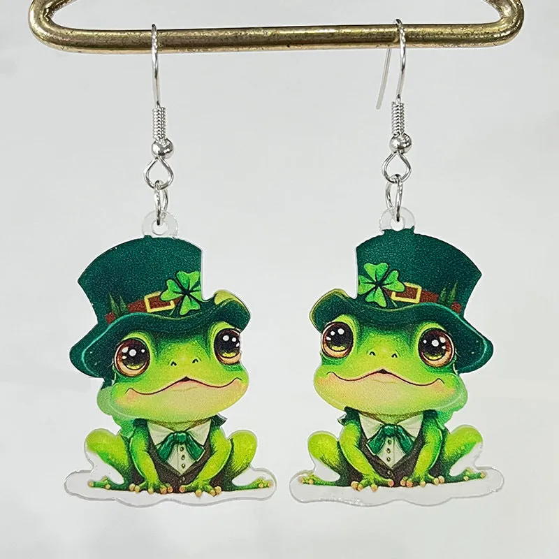 Wholesale 2 Pairs/pack St. Patrick's Day Green Animal Bow Acrylic Earrings