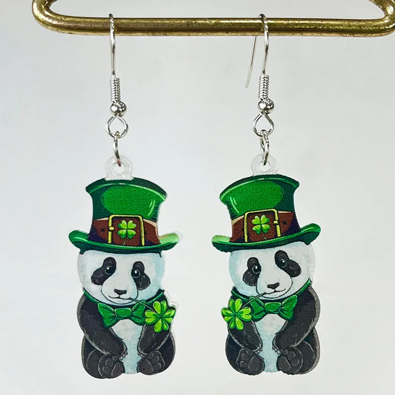 Wholesale 2 Pairs/pack St. Patrick's Day Green Animal Bow Acrylic Earrings