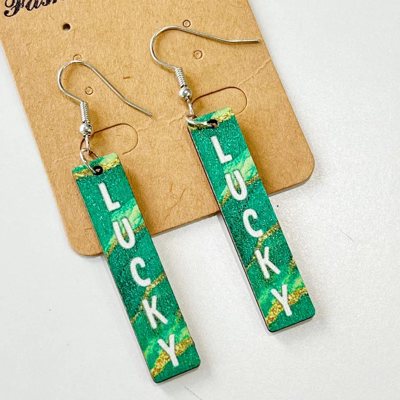 Wholesale 2 Pairs/pack St. Patrick's Day Hollow Wooden Earrings