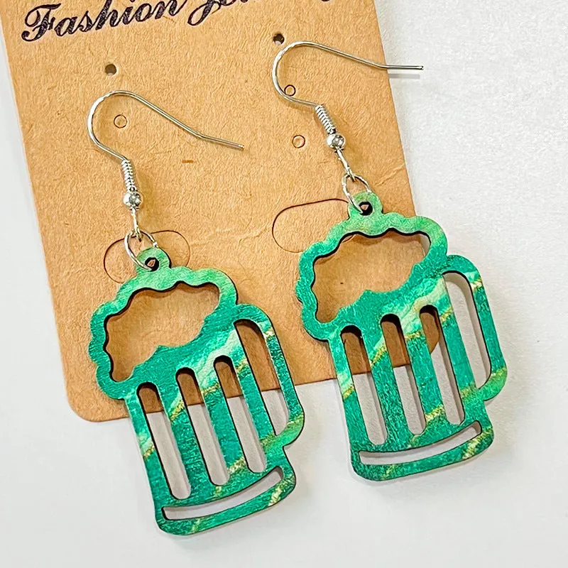 Wholesale 2 Pairs/pack St. Patrick's Day Hollow Wooden Earrings