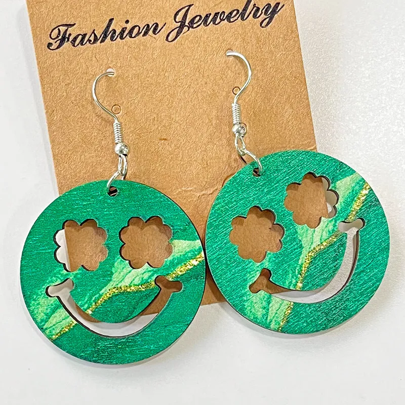 Wholesale 2 Pairs/pack St. Patrick's Day Hollow Wooden Earrings