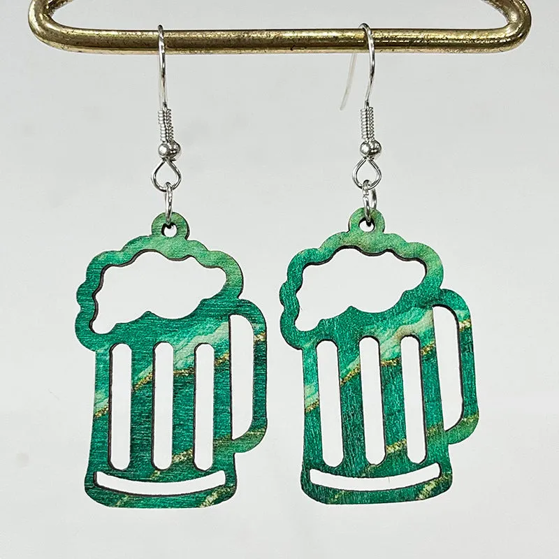 Wholesale 2 Pairs/pack St. Patrick's Day Hollow Wooden Earrings