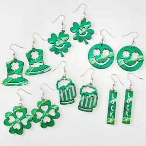 Wholesale 2 Pairs/pack St. Patrick's Day Hollow Wooden Earrings