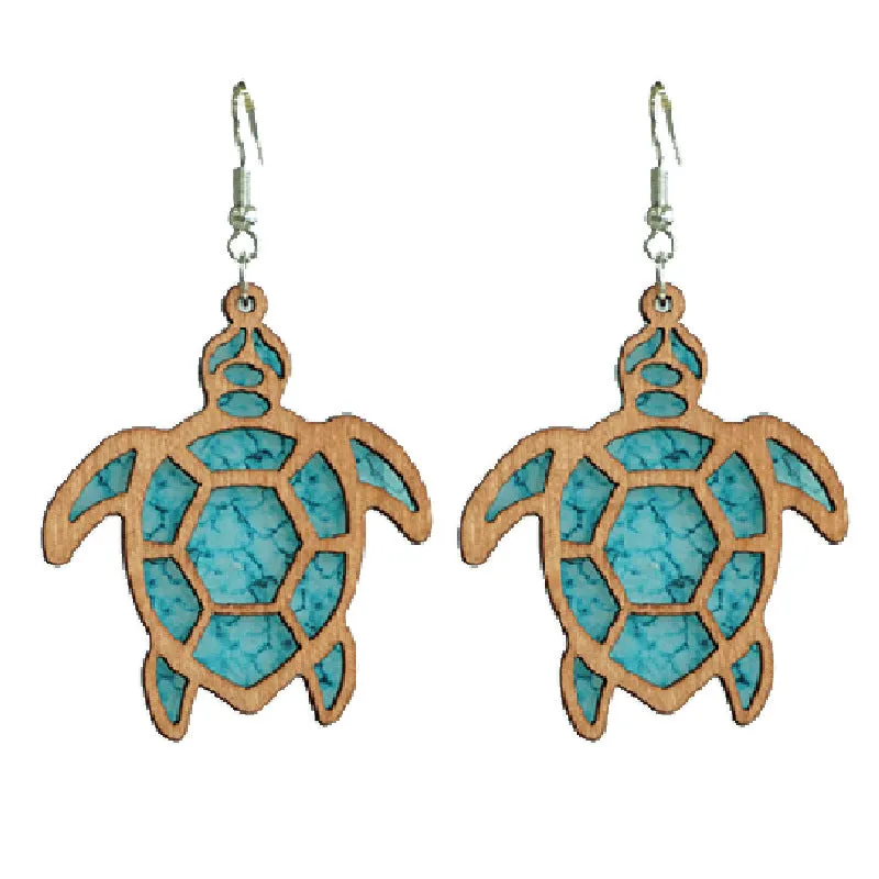 Wholesale 2 Pairs/Pack Summer Ocean Style Seahorse Butterfly Turtle Wooden Earrings
