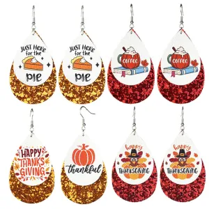 Wholesale 2 Pairs/pack Thanksgiving Double Leather Shiny Pumpkin Pie Coffee Turkey Earrings