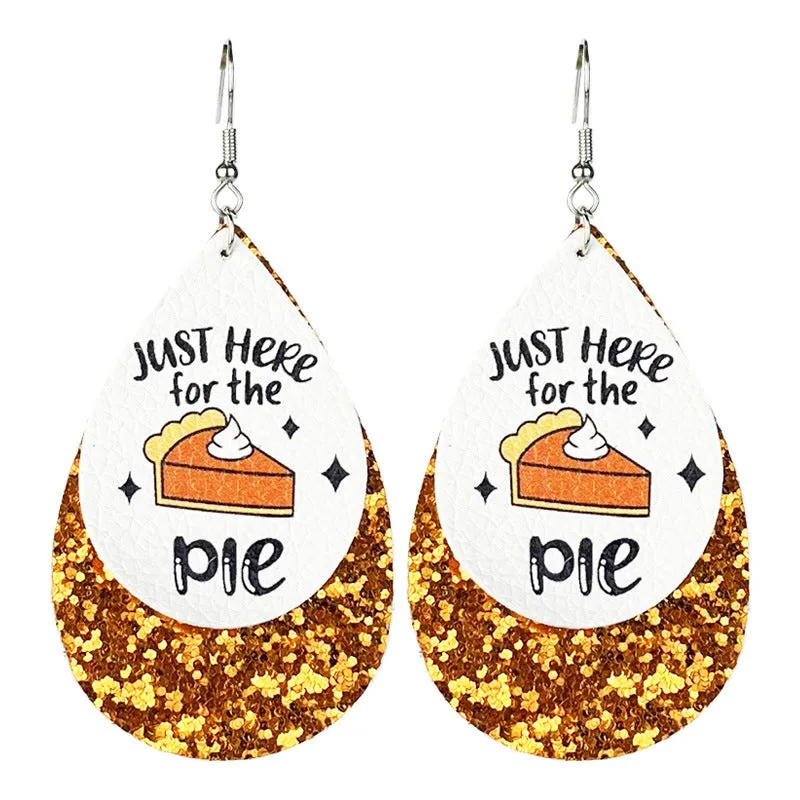 Wholesale 2 Pairs/pack Thanksgiving Double Leather Shiny Pumpkin Pie Coffee Turkey Earrings