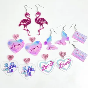Wholesale 2 Pairs/pack Valentine's Day LOVE Glitter Butterfly Love Tape Acrylic Earrings