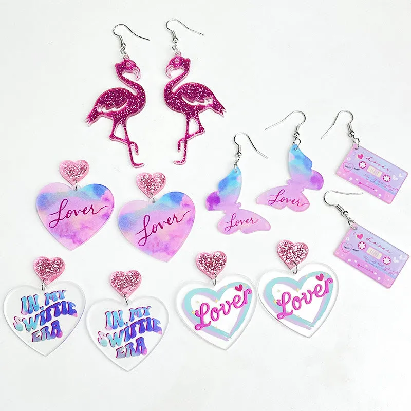 Wholesale 2 Pairs/pack Valentine's Day LOVE Glitter Butterfly Love Tape Acrylic Earrings