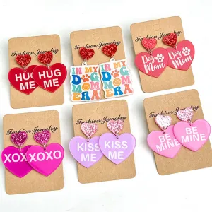 Wholesale 2 pairs/pack Valentine's Day Love Shiny Dog Mom Love Acrylic Earrings