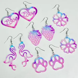 Wholesale 2 pairs/pack Valentine's Day Pink Smudge Flower Flamingo Strawberry Hollow Earrings