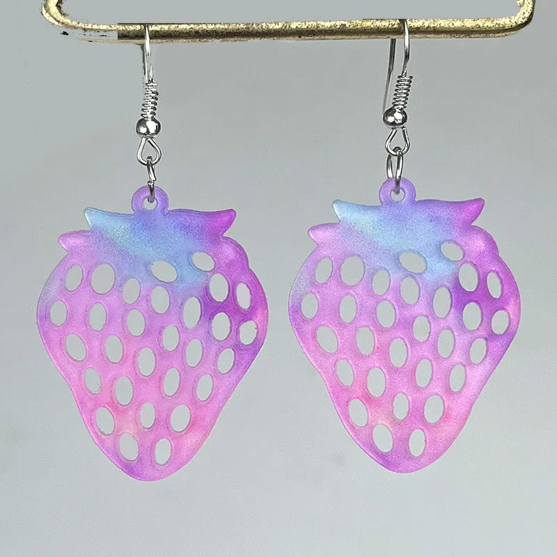 Wholesale 2 pairs/pack Valentine's Day Pink Smudge Flower Flamingo Strawberry Hollow Earrings