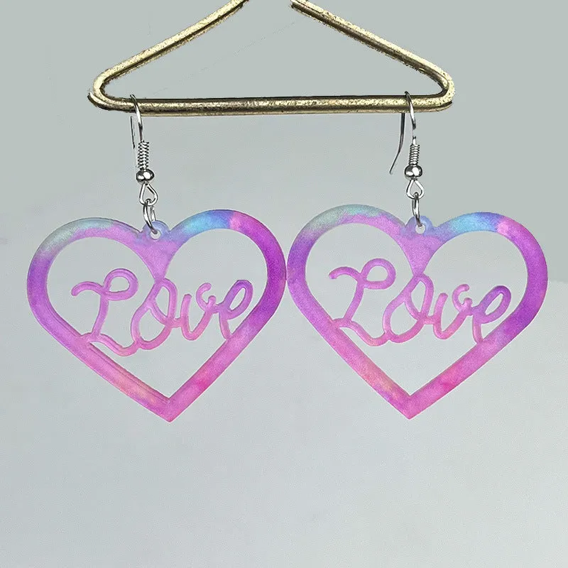 Wholesale 2 pairs/pack Valentine's Day Pink Smudge Flower Flamingo Strawberry Hollow Earrings
