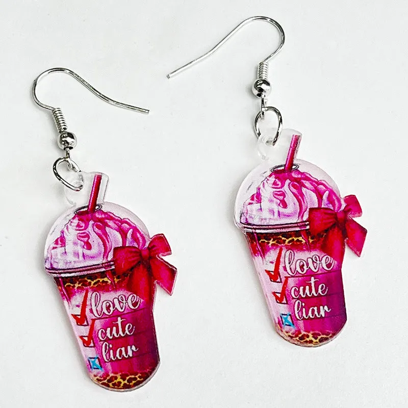 Wholesale 2 pairs/pack Valentine's Day Shiny Smiley Astronaut Spaceship Love Bow Earrings