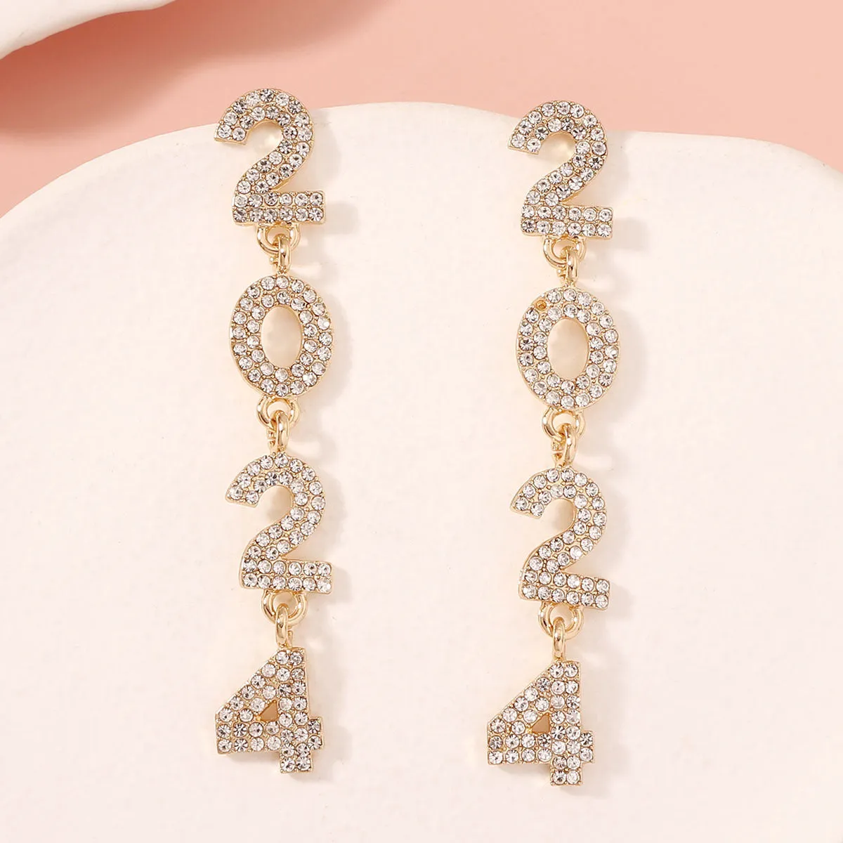 Wholesale 2024 Full Diamond Digital Zinc Alloy Earrings